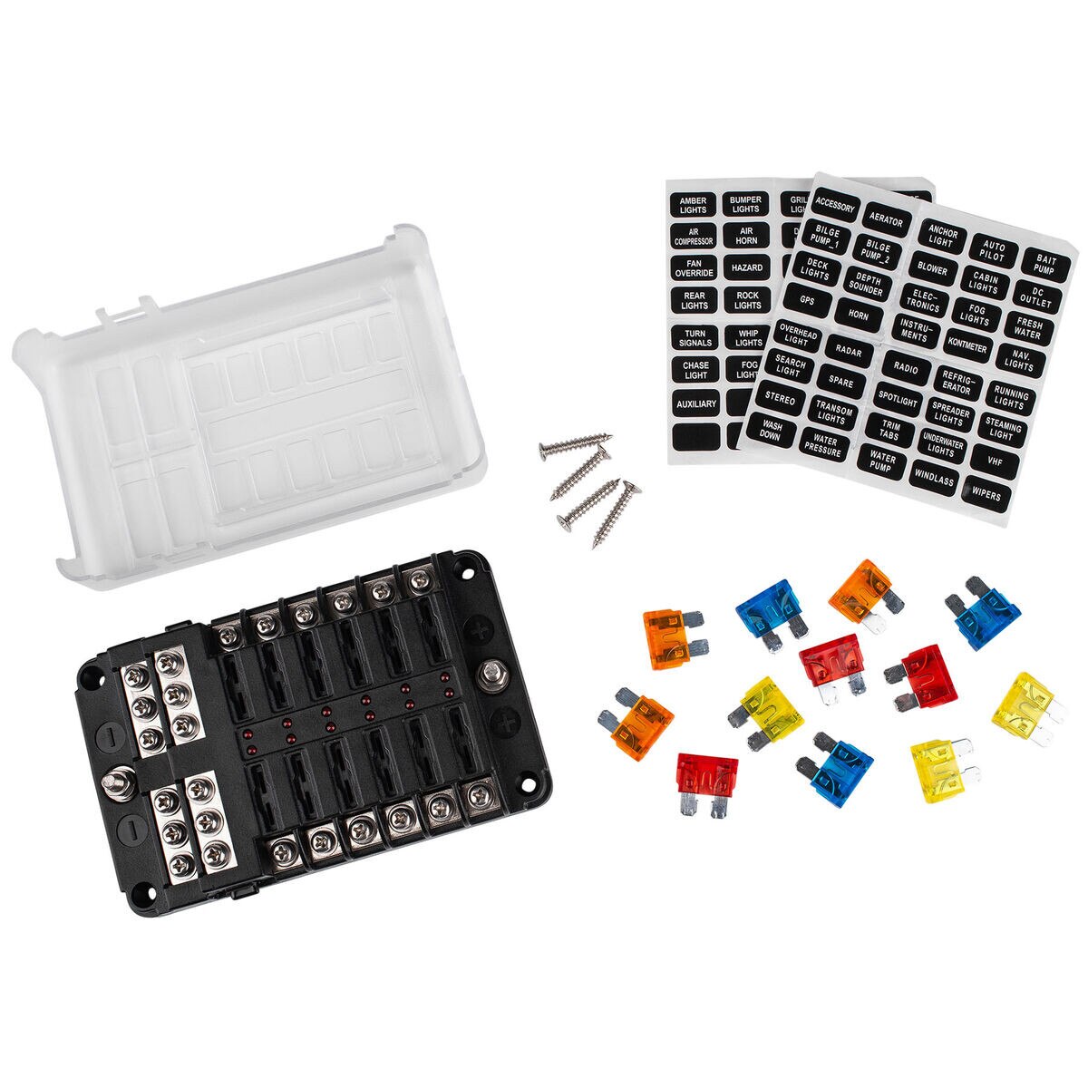 12Way ATC/ATO Blade Fuse Block with Individual LED Status Lights